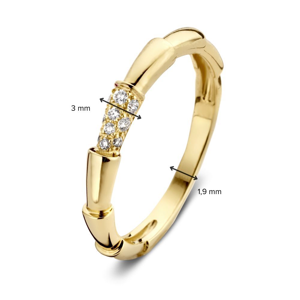 Elegante anello in oro giallo con design bamboo e diamante – Bellezza senza tempo 0.09 crt.