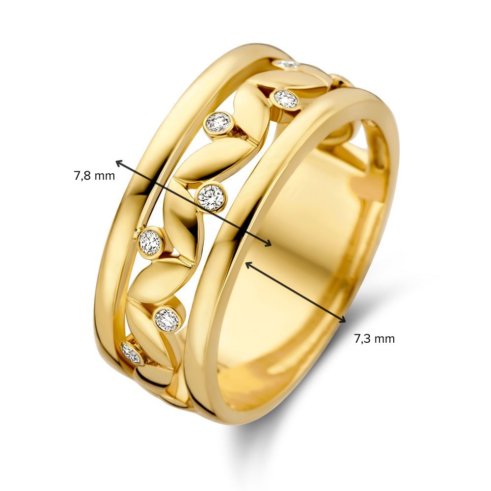 Anello unico in oro giallo con design a foglia e diamante – Un lusso naturale 0,09 ct