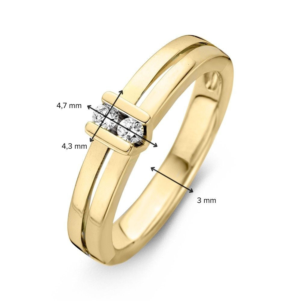 Anello in Oro Giallo con Due Brillanti – Design Sobrio e Incastonatura a V Rialzata – Oro 14 Carati