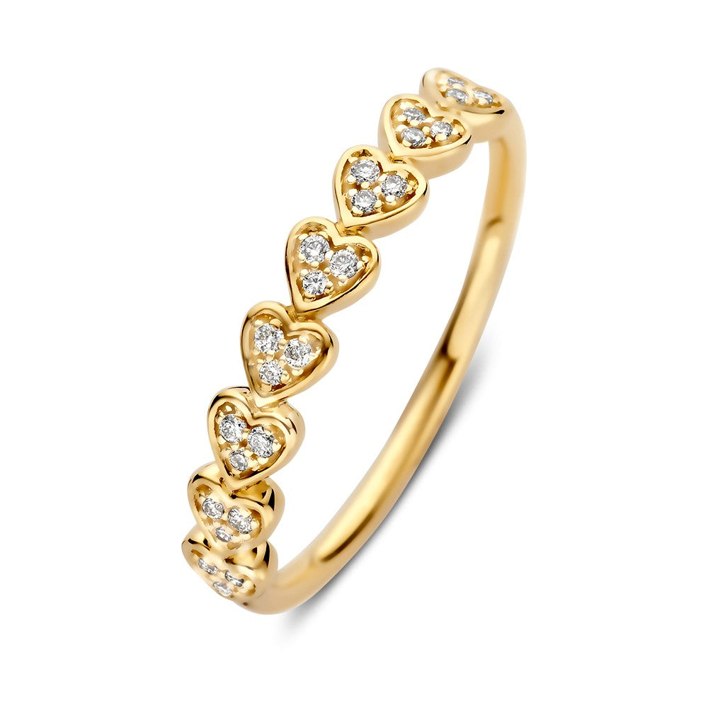 Anello in oro giallo con brillanti a forma di cuore, 0,10 ct.
