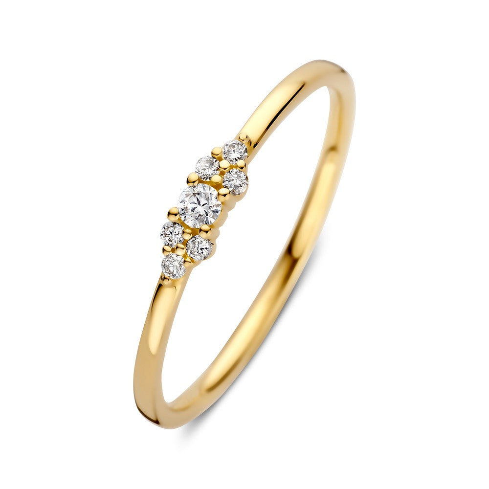 Anello in oro giallo con brillanti da 0,10 ct, design sottile e dettagli luminosi.