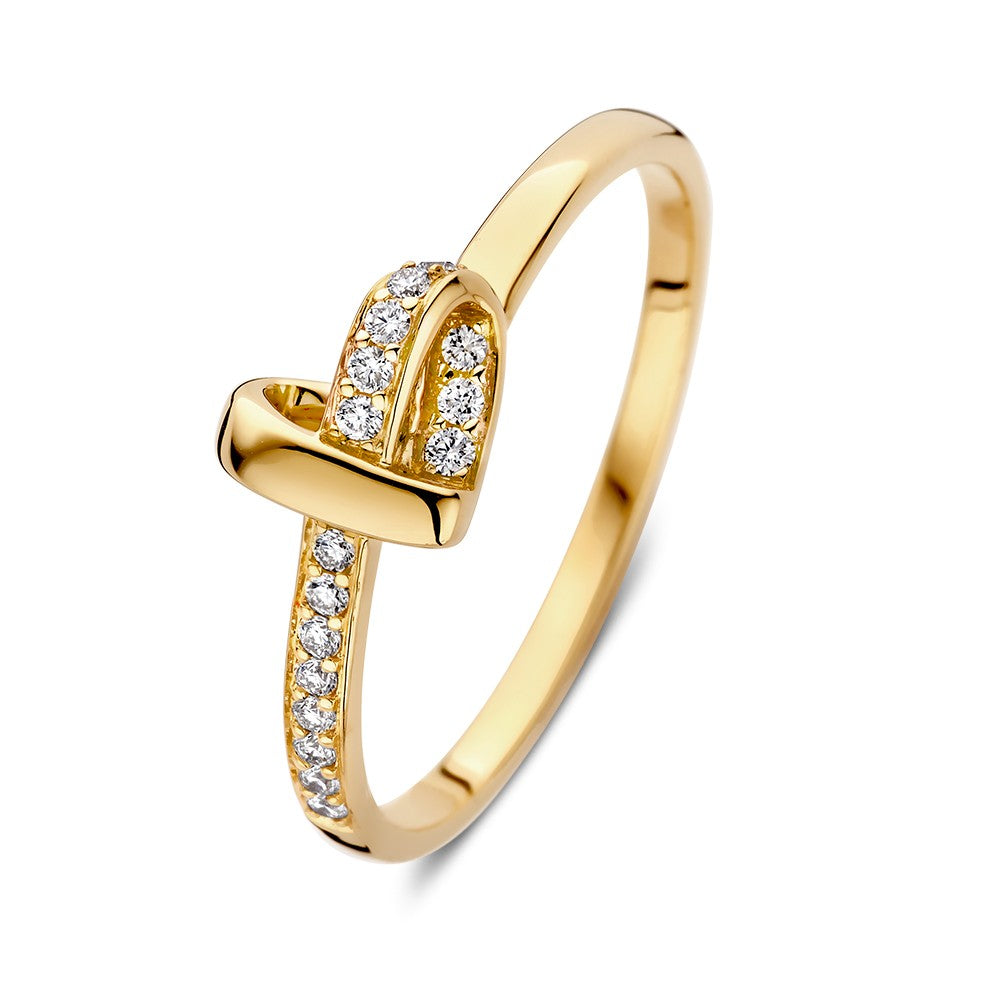 anello in oro giallo a forma di cuore con diamanti, 0,11 ct