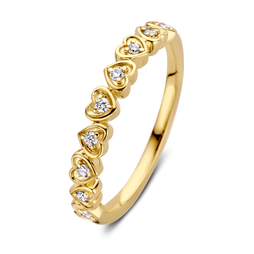 Anello in oro giallo con cuori e diamanti da 0,12 ct.