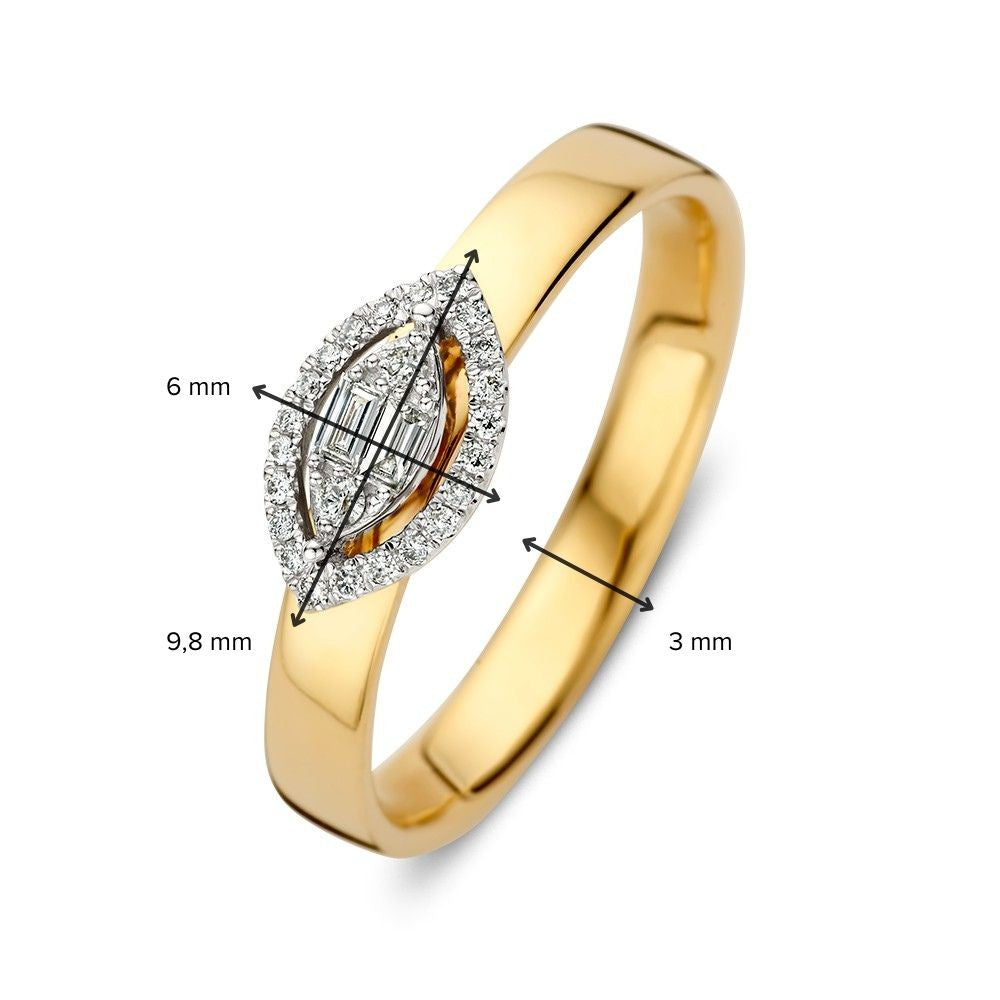 Splendido Anello in Oro Bianco e Giallo con Entourage a Marquise e Diamanti 0.12 crt.