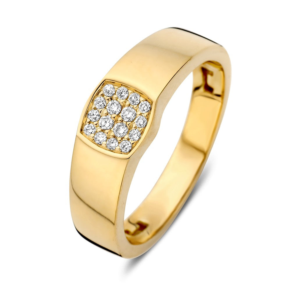 Anello in oro giallo con brillanti da 0,12 crt, design elegante e lucido.