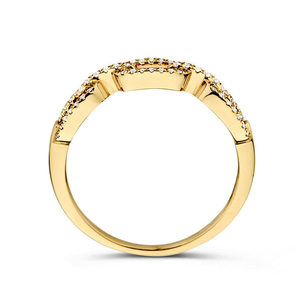 Anello in Oro Giallo con Motivo a Maglie e Diamanti – Lusso 14 Carati per Donna
