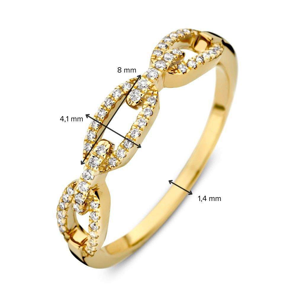 Anello in Oro Giallo con Motivo a Maglie e Diamanti – Lusso 14 Carati per Donna