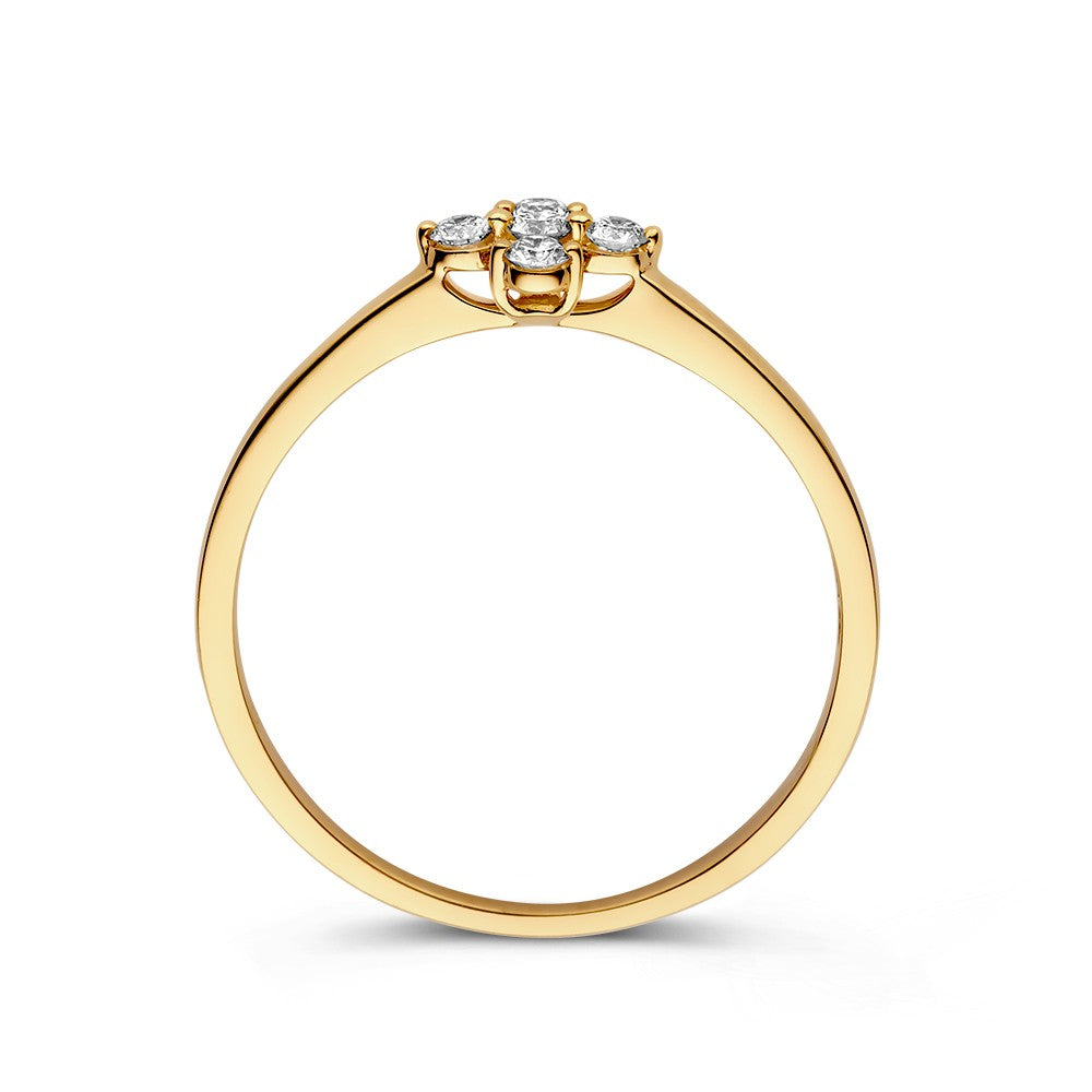 Elegante anello in oro giallo a forma di fiore con diamante da 0.15ct