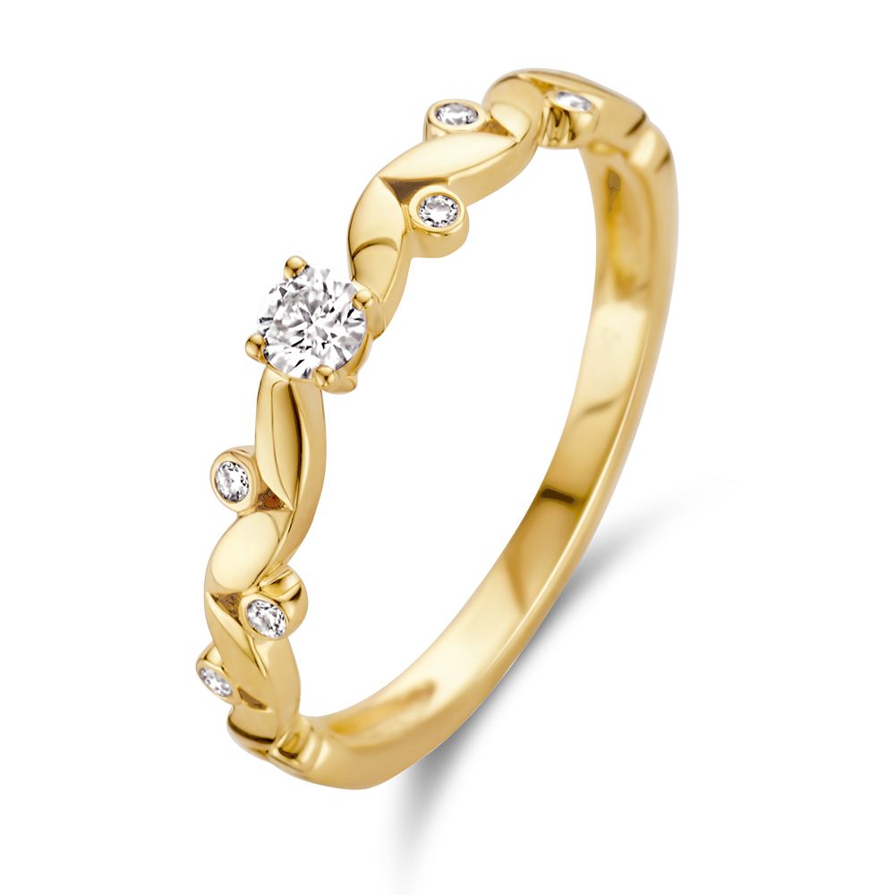 Anello in oro giallo elegante con diamante brillante da 0,16 ct e dettagli luminosi.
