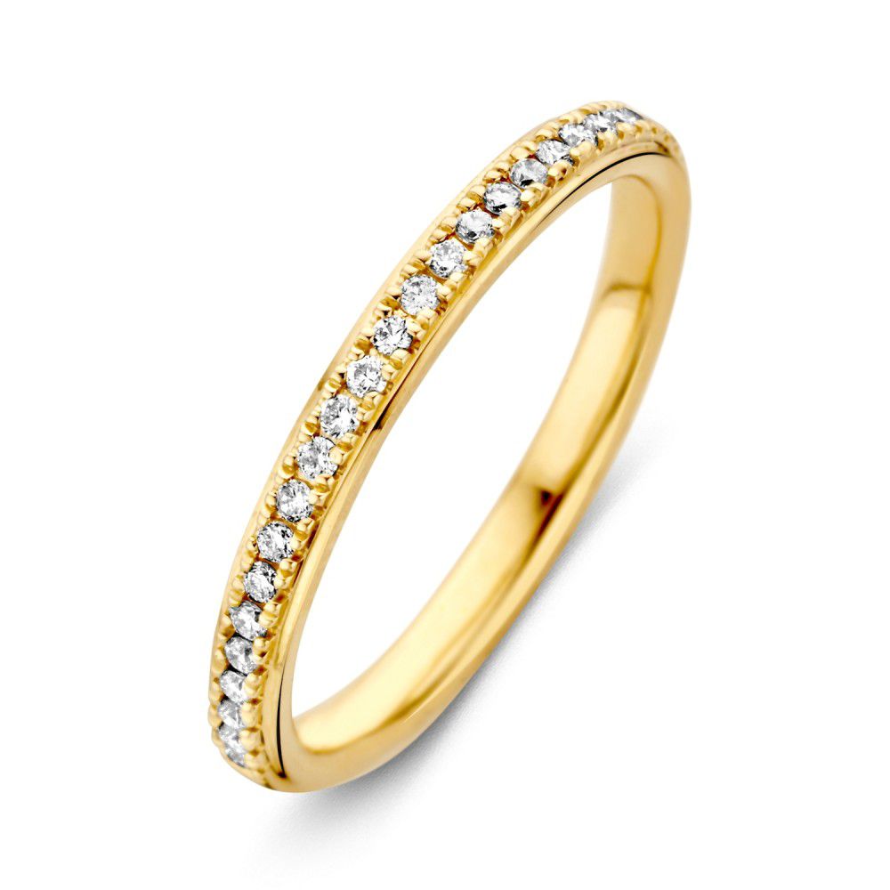 Anello da donna in oro giallo con diamanti brillanti da 0,17 carati, finitura lucida.