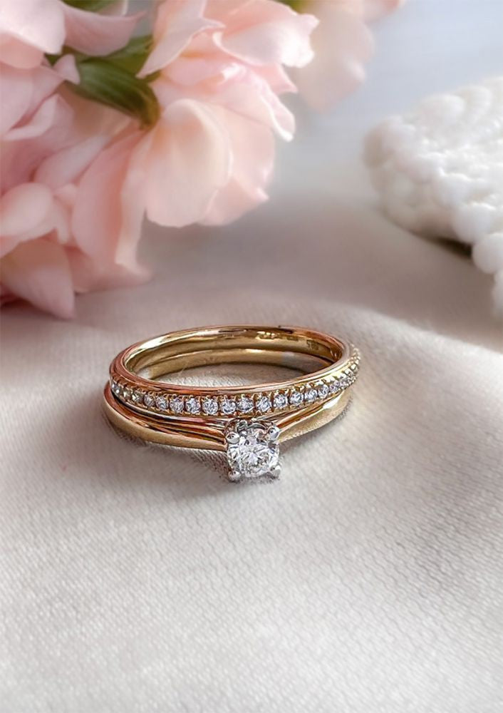 Anello da donna in oro giallo con diamante taglio brillante da 0,17 carati – oro 14 carati, qualità H/SI-1 – Spedizione gratuita
