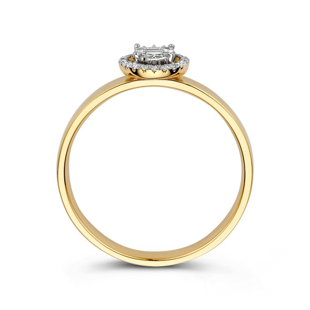 Elegante Anello in Oro Bianco e Giallo con Diamanti Brillante e Baguette in Montatura Invisibile – 0,17 ct