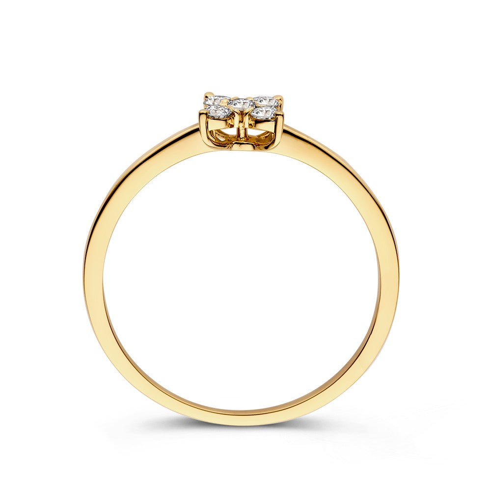 Elegante Anello in Oro Giallo con Diamante da 0.17ct a Forma di Fiore