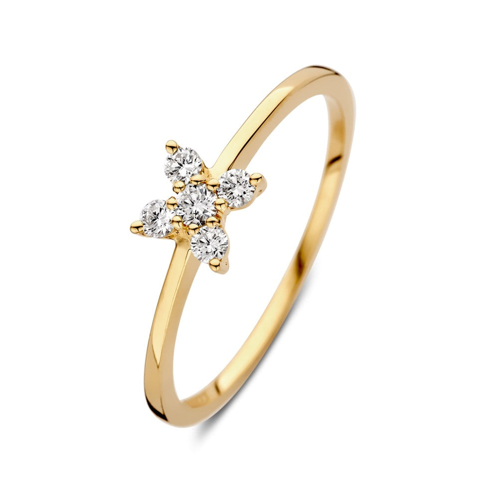 Anello in oro giallo con design a fiore di diamanti da 0,17 ct.