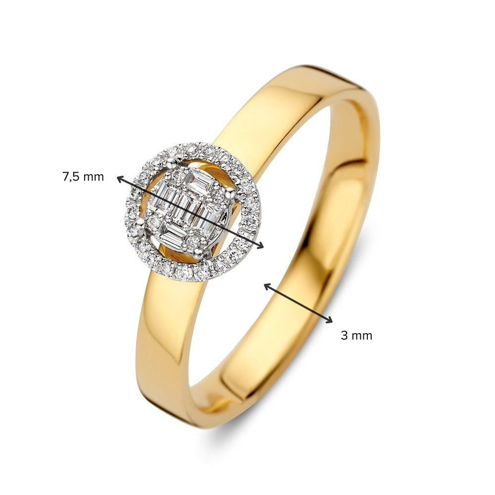 Elegante Anello in Oro Bianco e Giallo con Diamanti Brillante e Baguette in Montatura Invisibile – 0,17 ct