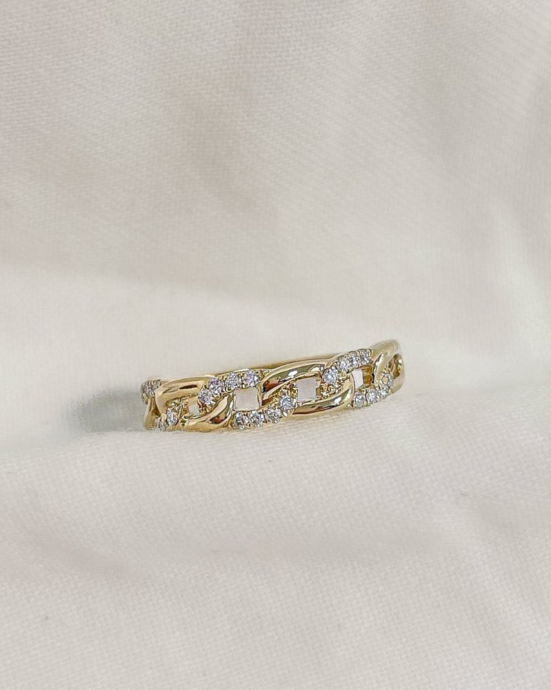 Anello a Catena in Oro Giallo con Tre Diamanti – Lusso 14 Carati per Donna