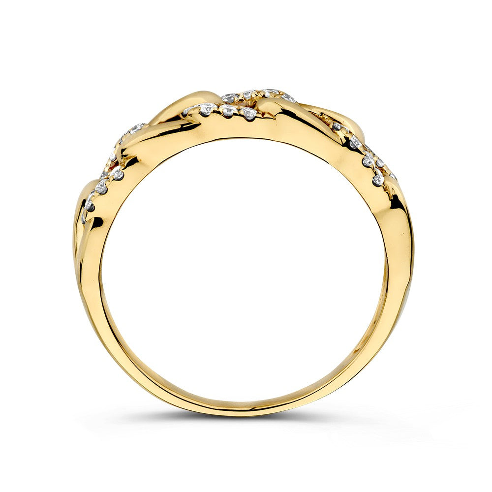 Anello a Catena in Oro Giallo con Tre Diamanti – Lusso 14 Carati per Donna