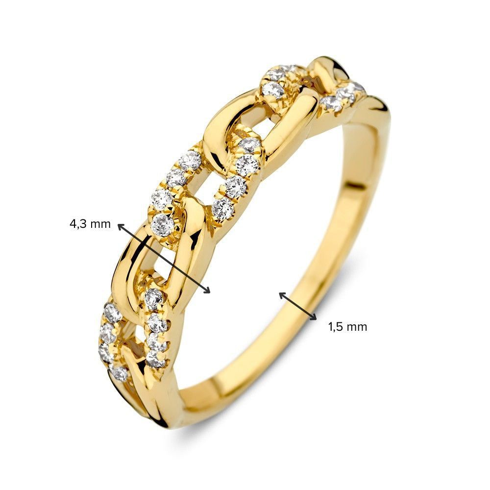 Anello a Catena in Oro Giallo con Tre Diamanti – Lusso 14 Carati per Donna