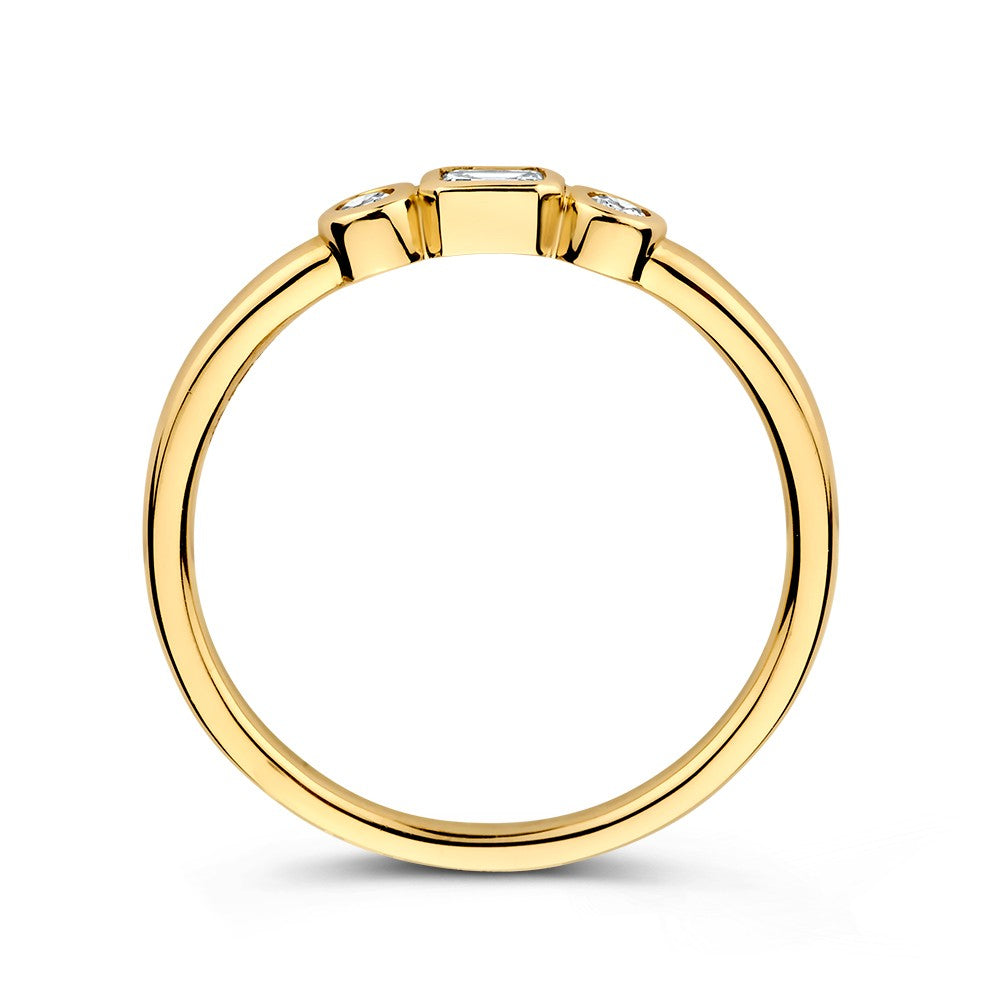 Anello in oro giallo 14k con smeraldo e diamanti taglio brillante