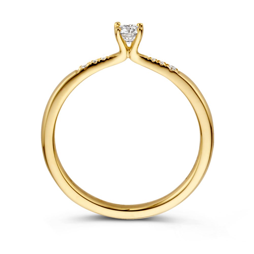 Elegante Anello Solitario in Oro Giallo con Pietra Centrale Taglio Brillante e Pietre Laterali 0,21 crt.