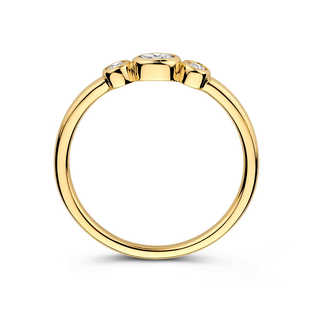 Anello a tre pietre in oro giallo 14k con diamanti ovali e taglio brillante