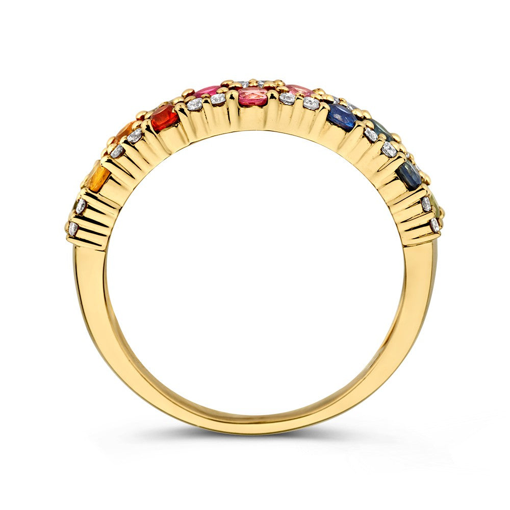 Anello in Oro Giallo con Zaffiro Arcobaleno e Diamanti – Lusso 14 Carati per Donna