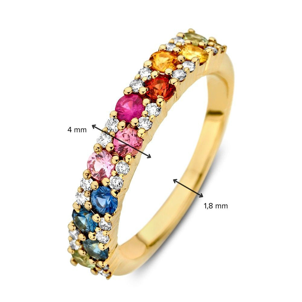 Anello in Oro Giallo con Zaffiro Arcobaleno e Diamanti – Lusso 14 Carati per Donna