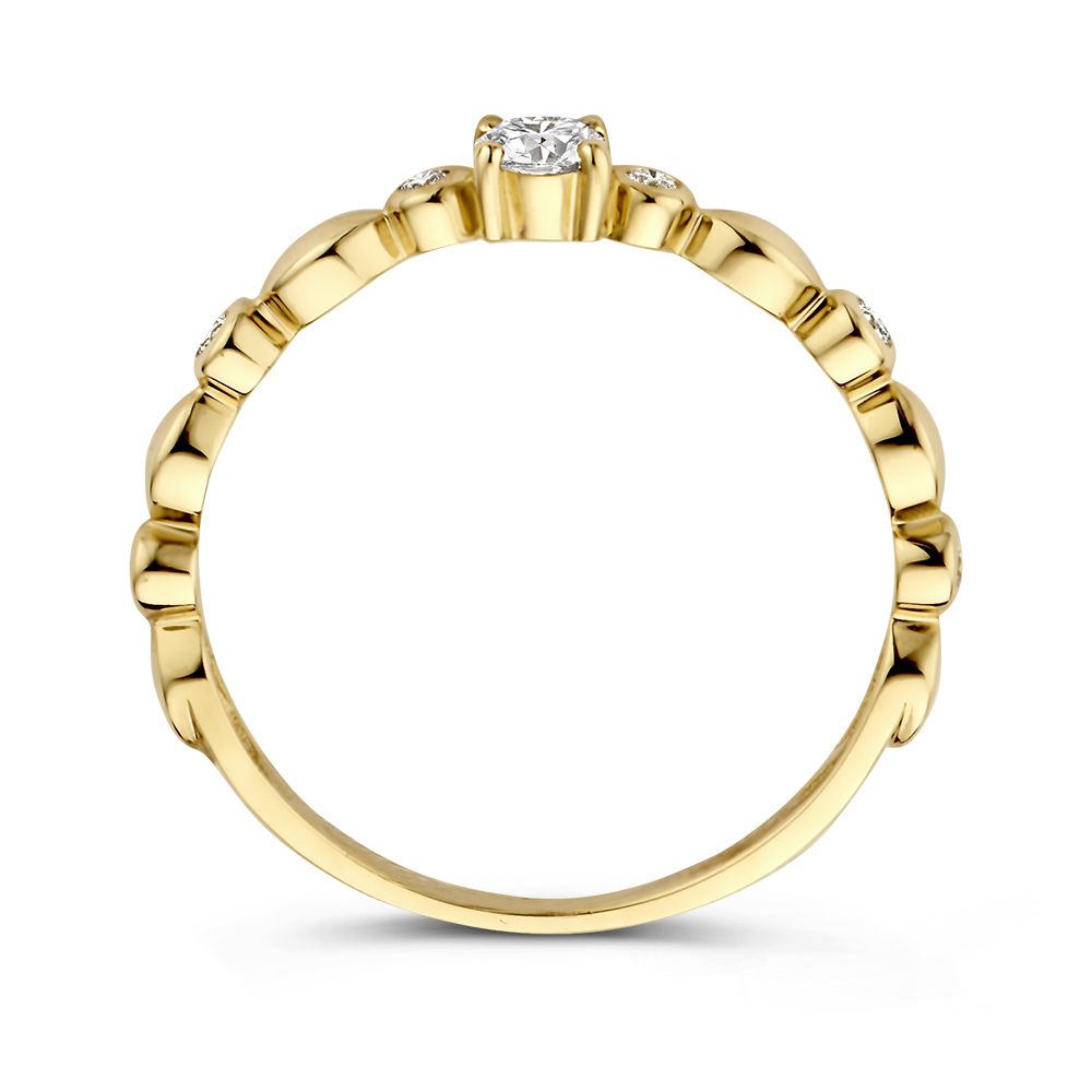 Elegante Anello Solitario in Oro Giallo con Fascia Lavorata e Diamante 0.23 crt.