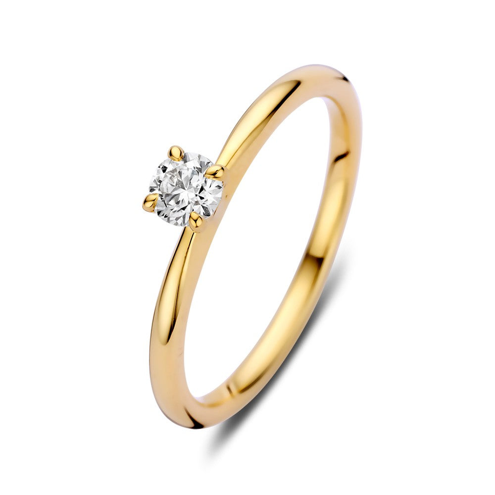 Anello solitario in oro giallo con brillante da 0,25 crt, design raffinato per donne.