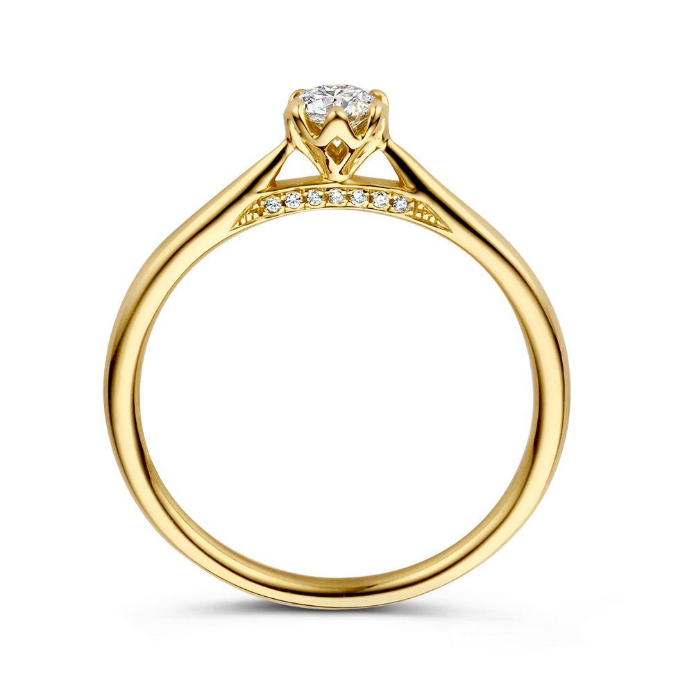 Splendido Anello Solitario in Oro Giallo con Pietra Centrale Brillante e Diamanti Fini 0,26 crt.