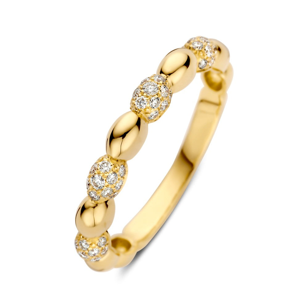 Anello in oro giallo 14 carati con brillanti da 0,27 carati, design raffinato e senza tempo.