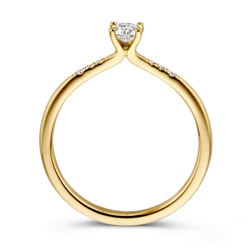 Elegante Anello Solitario in Oro Giallo con Diamante Brillante e Pietre Laterali – Oro 14 Carati