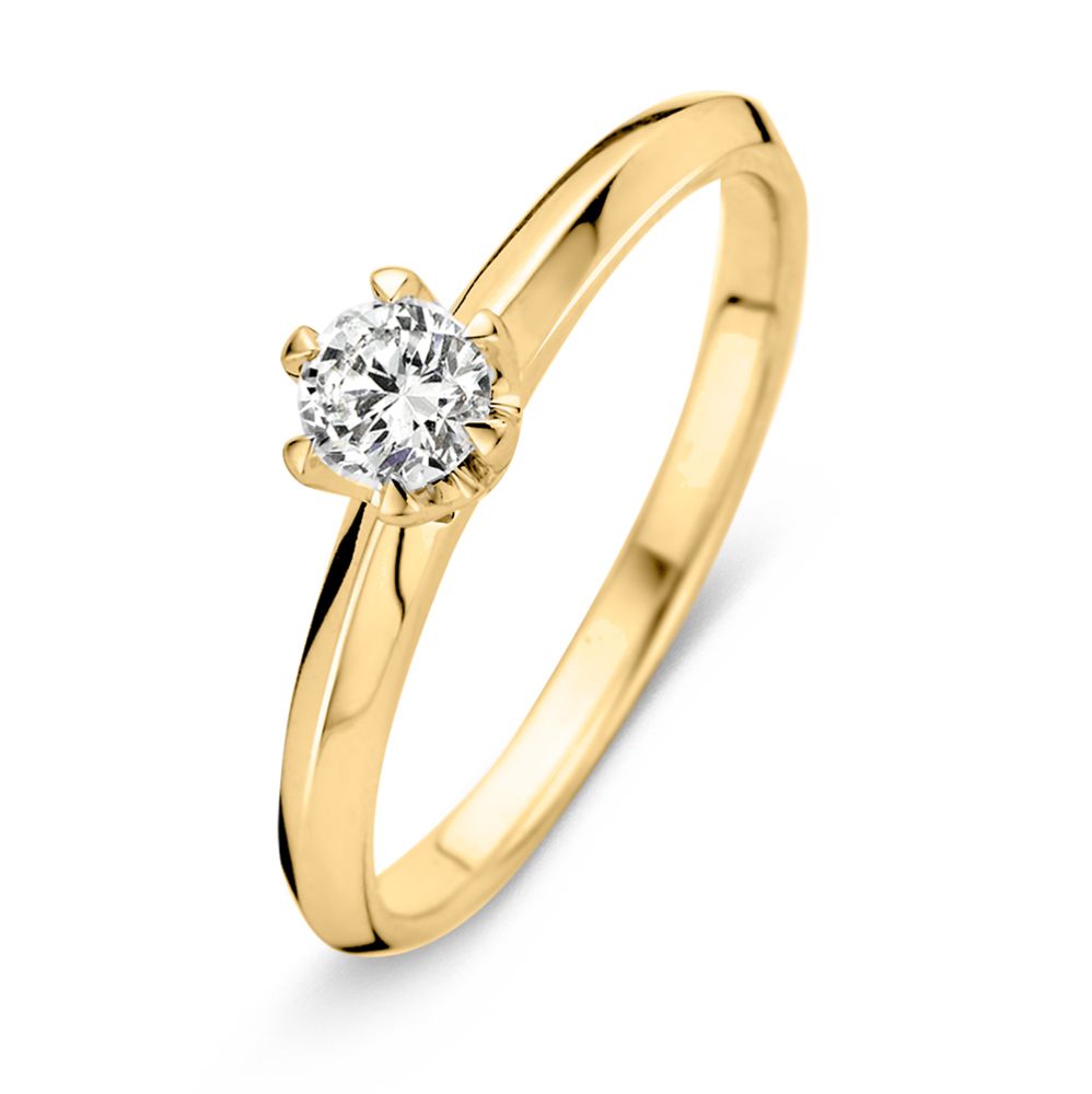 Geelgouden solitair ring met Tiffany zetting en een ronde 0.30 ct diamant.