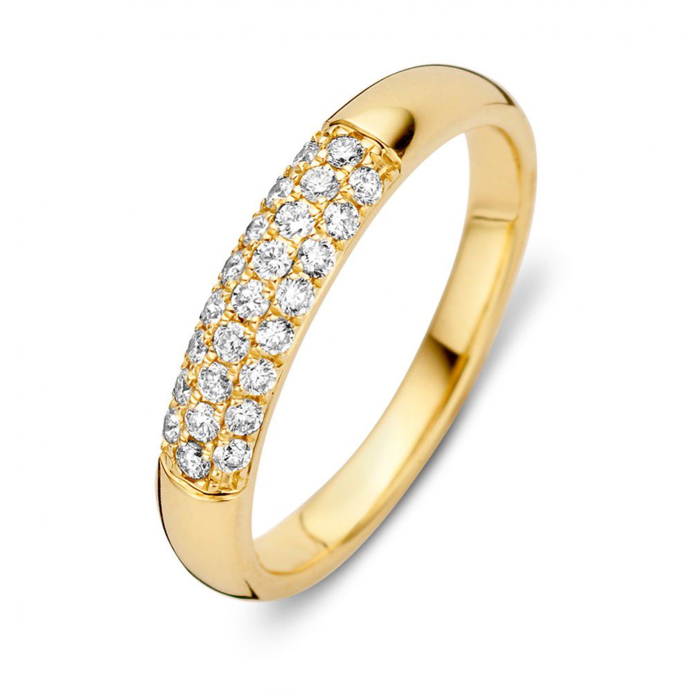 Anello in oro giallo 14 carati con diamanti in pavé, peso totale 0,32 ct.