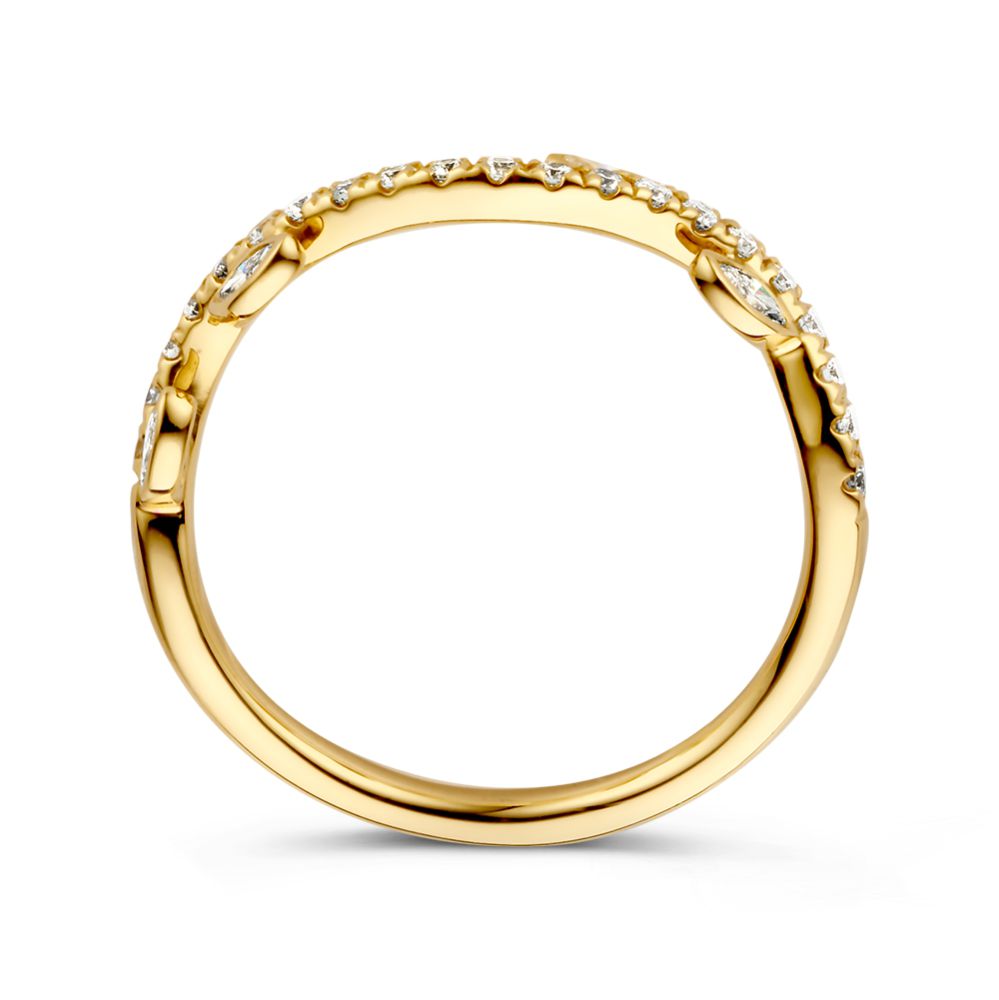 Elegante Anello in Oro Giallo con Design a Foglioline di Diamanti – Oro 14 Carati, Diamante 0.37ct