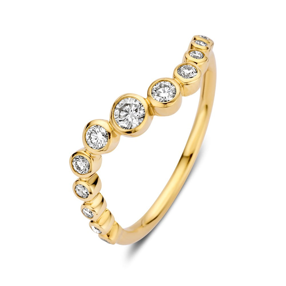 Anello in oro giallo 14k della collezione 'Bubbles' con diamanti da 0,37 ct, design giocoso.
