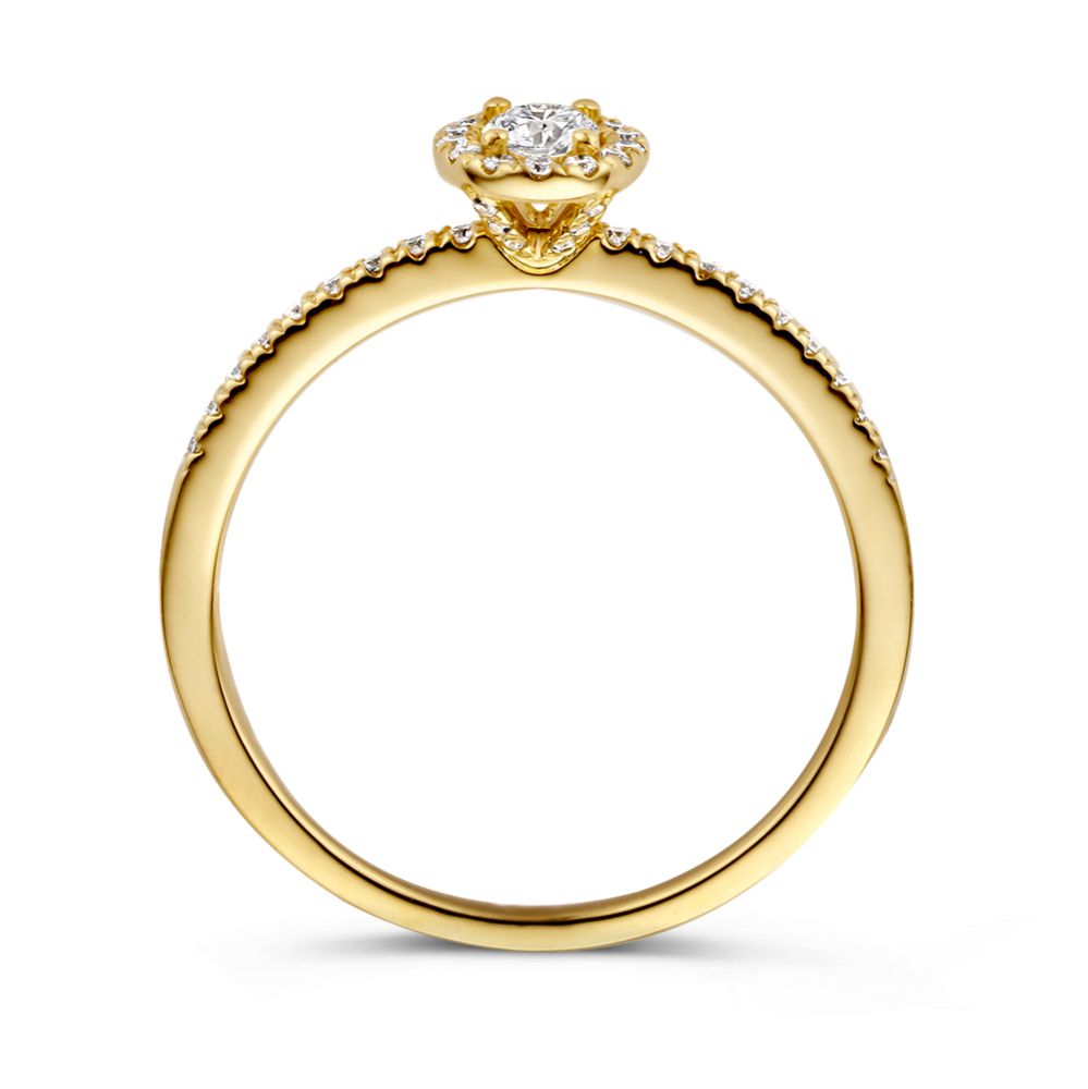 Elegante Anello in Oro Giallo con Diamante Ovale e Halo – Oro 14 Carati, Diamante 0.40ct