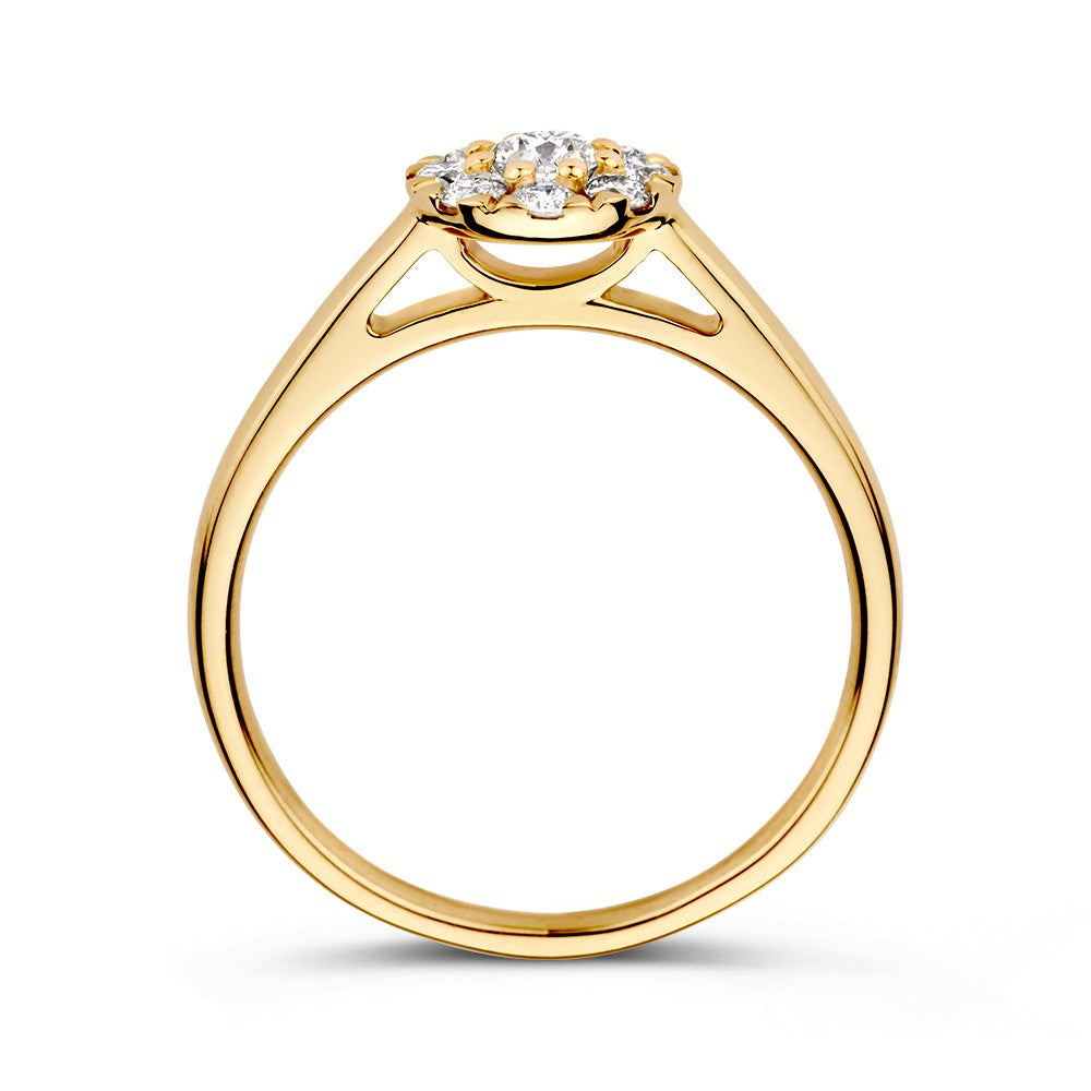 Elegante Anello in Oro Giallo con Diamante Halo – Oro 14 Carati, 0.40ct Diamante