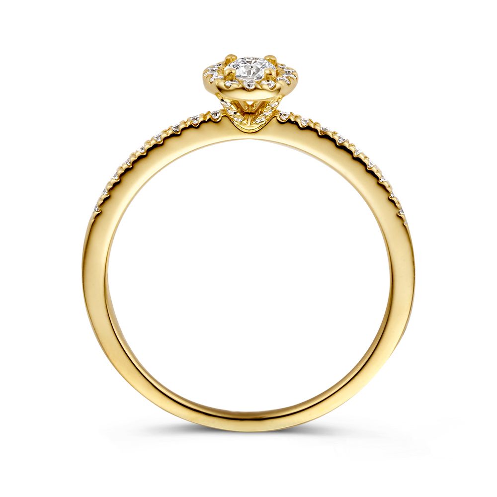 Elegante Anello in Oro Giallo con Brillante da 0,20 ct e Halo di Diamanti