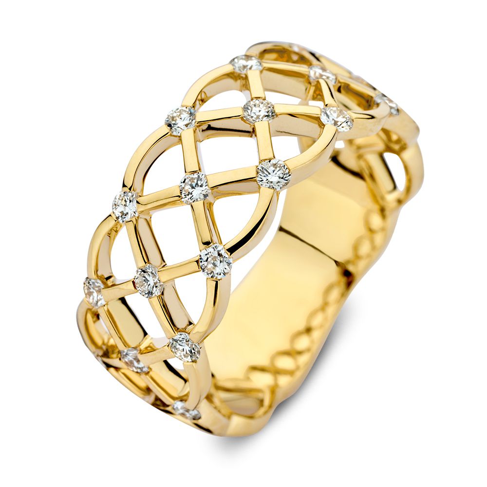 Anello in oro giallo con design intrecciato, decorato con diamanti scintillanti da 0,46 ct.
