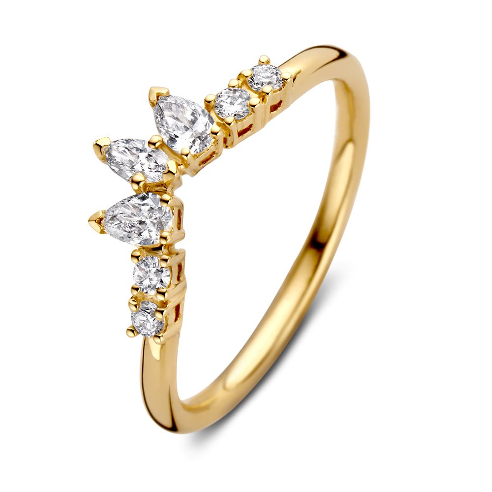 Anello da donna in oro giallo con diamanti e pietre taglio marquise da 0,47 crt.