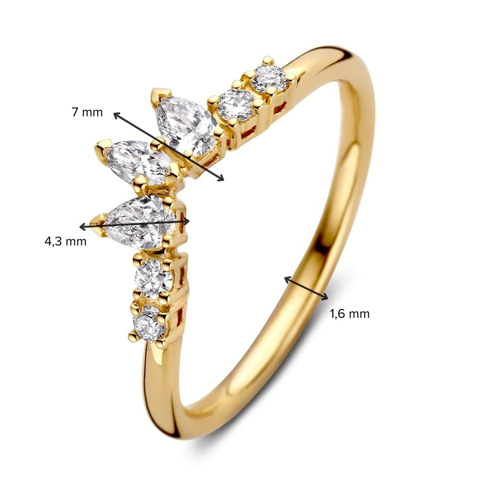 Splendido Anello da Donna in Oro Giallo con Diamanti e Pietre Taglio Marquise 0,47 crt.