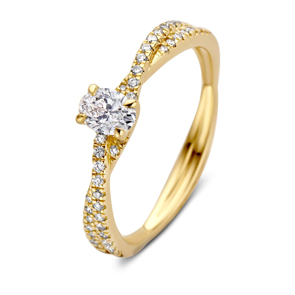 Anello in oro giallo elegante con pietra centrale ovale e diamanti scintillanti da 0,48 ct.