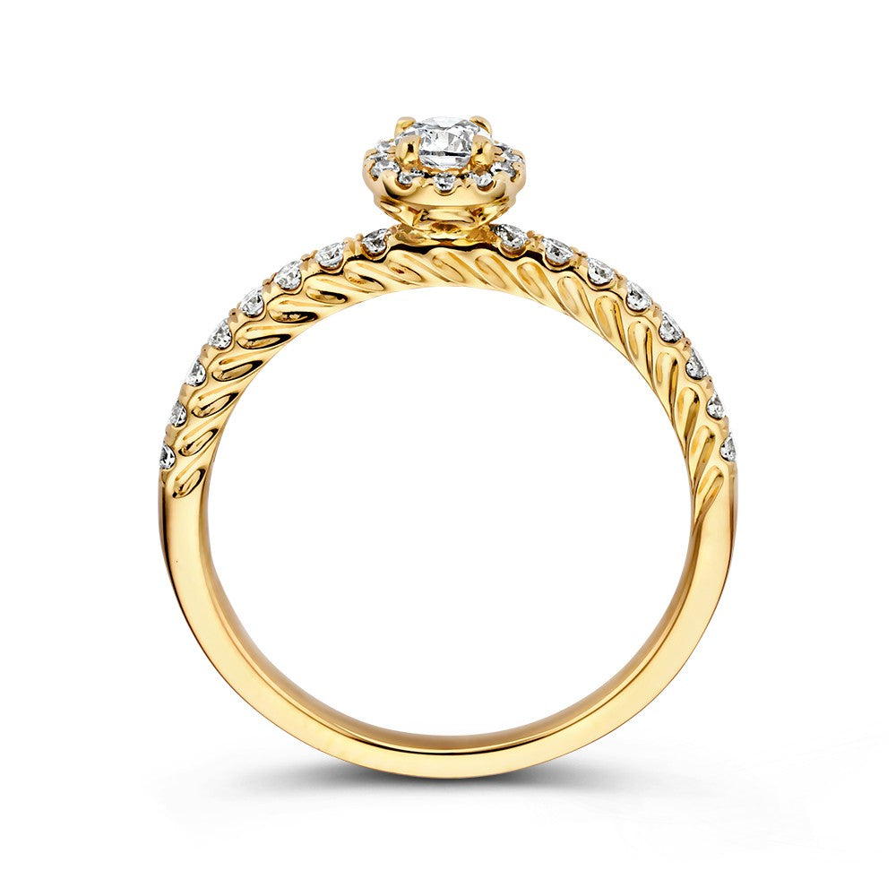 Splendido Anello in Oro Giallo con Diamante a Taglio Brillante in Castone Entourage – 14 Carati0.50 crt.