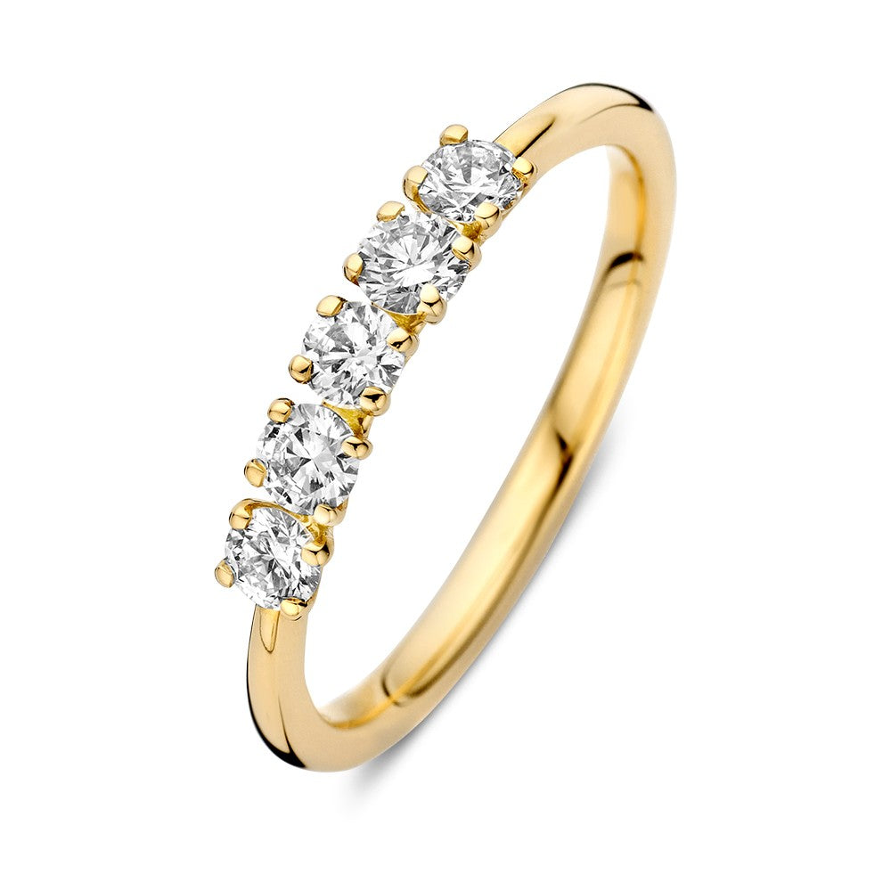 Anello in oro giallo con cinque brillanti da 0,50 carati.
