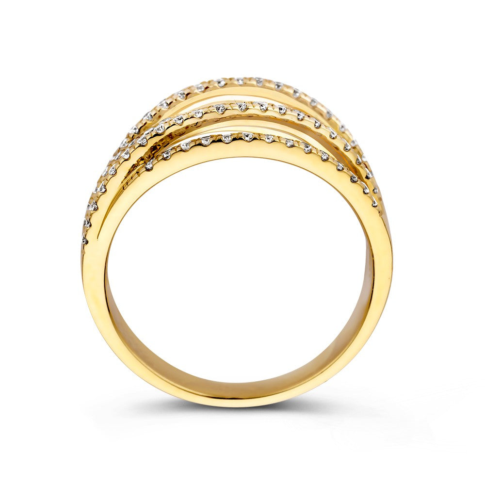 Elegante Anello Crossover in Oro Giallo 14k con Diamanti da 0.53ct, Pezzo Statement per Donna