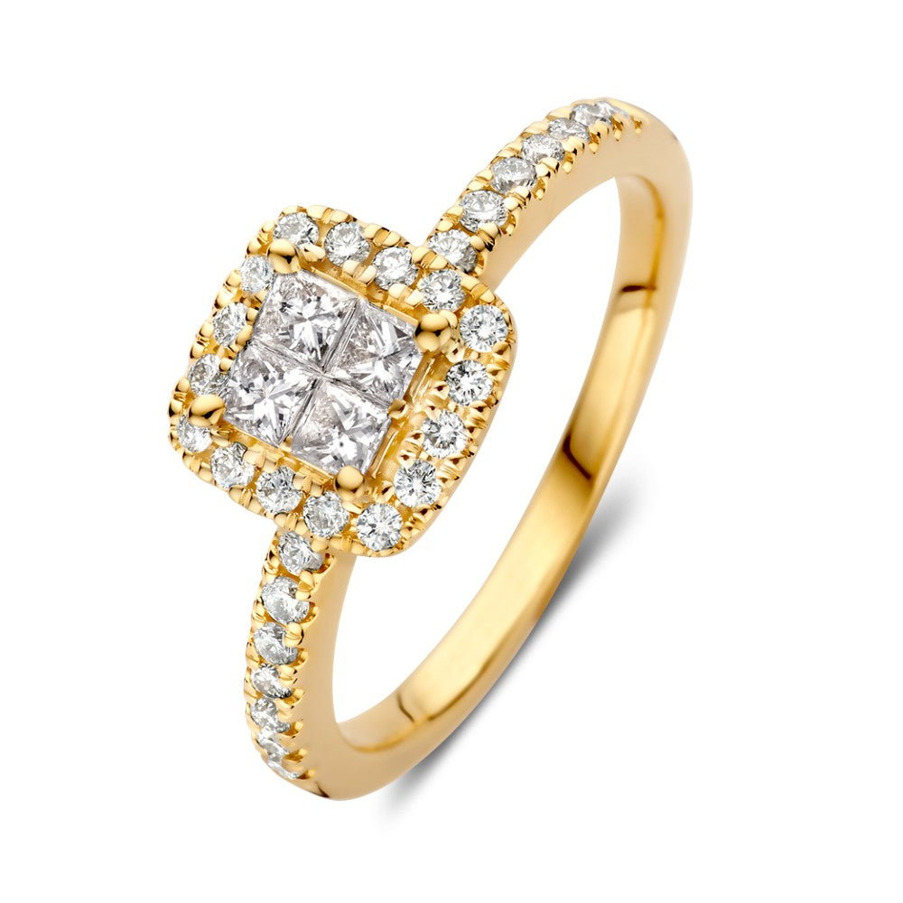 Anello in oro giallo con brillanti da 0,58 ct, decorato con pietre preziose.
