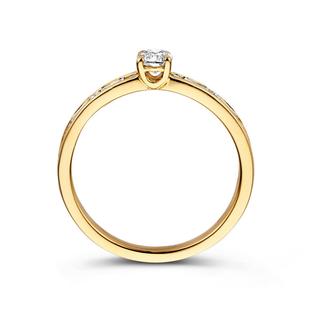 Elegante Anello Solitario in Oro Giallo con Diamanti Taglio Baguette e Brillante – 14 Carati 0.63 crt.