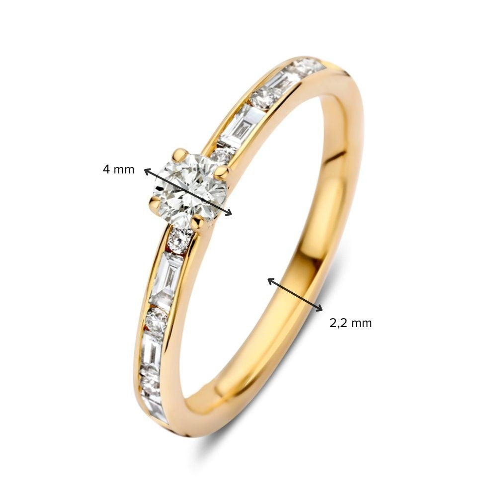 Elegante Anello Solitario in Oro Giallo con Diamanti Taglio Baguette e Brillante – 14 Carati 0.63 crt.