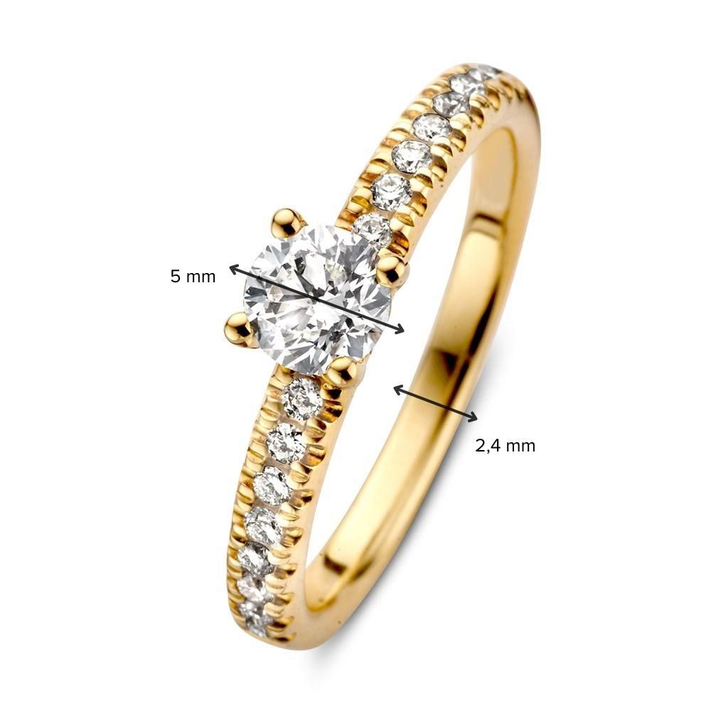 Splendido Anello Solitario in Oro Giallo con Diamante Brillante e Pietre Laterali – 14 Carati 0,67 ct.